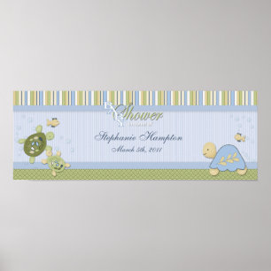 Poster du Baby shower de tortue et de poisson roug