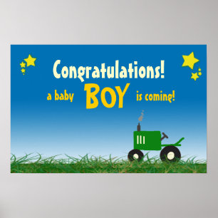 Poster du Baby shower de tracteur vert : Garçon