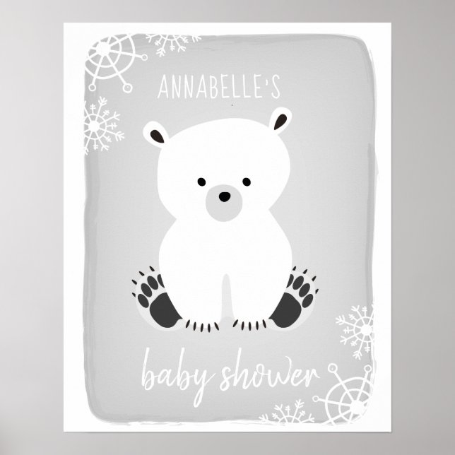 Poster du Baby shower gris neutre hiver de l'ours  (Devant)