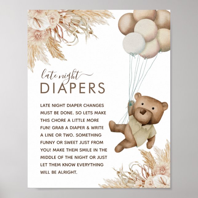 Poster du Baby shower Ours Boho 'Late Night Diaper (Devant)