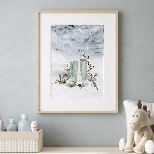 Poster du Berry d'hiver, des oiseaux et de la neig