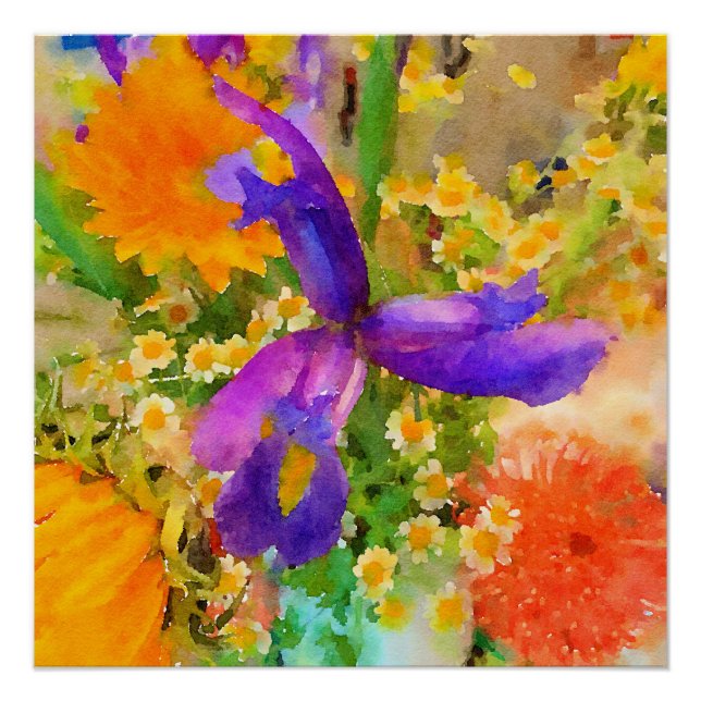 Poster du Bouquet d'Aquarelle Iris (Devant)