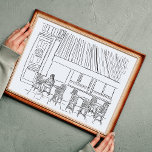 Poster du Café Paris noir et blanc<br><div class="desc">Illustration unique du café parisien dessiné à la main. Reproductions d'art jouées pour votre maison!</div>