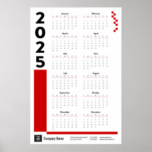 Poster du calendrier de mur d'entreprise Red 2025