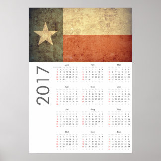 Poster du calendrier du drapeau Grunge Texas 2017
