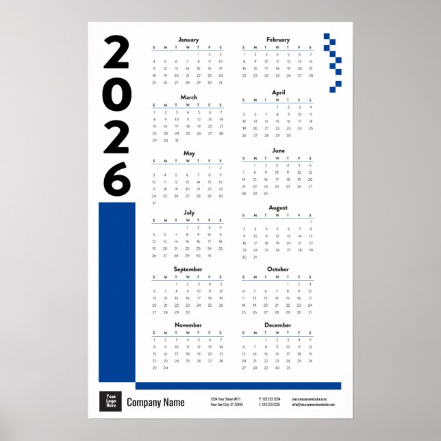 Poster du calendrier du mur d'entreprise Blue 2026 (Devant)