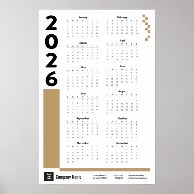 Poster du calendrier du mur d'entreprise Gold 2026 (Devant)