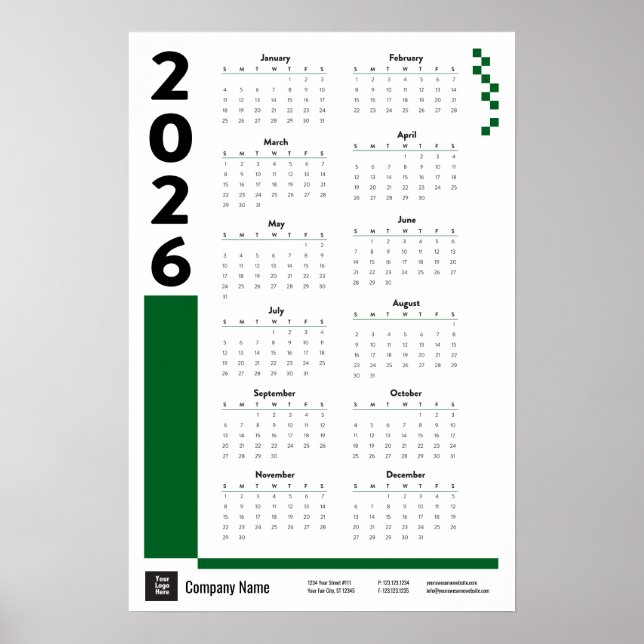 Poster du calendrier du mur d'entreprise Green 202 (Devant)
