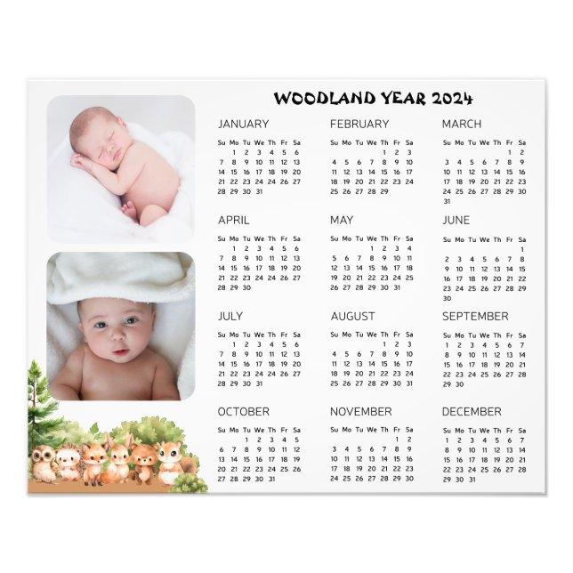Poster du calendrier photo pour bébé Woodland Baby (Devant)