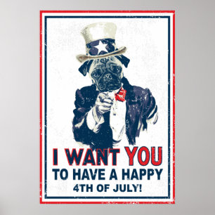 Poster du Carlin vintage Grunge Uncle Sam 4 juille