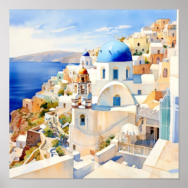 Poster du Carré d'Art Mur de Santorin Grèce (Devant)