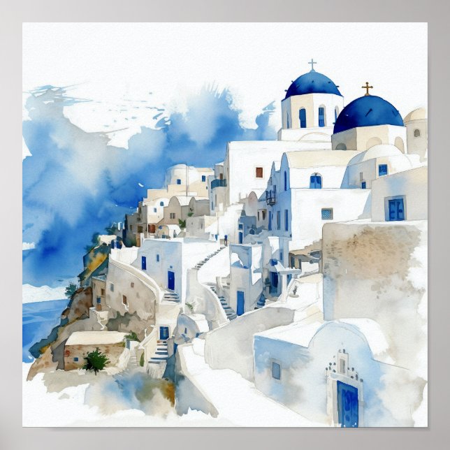 Poster du Carré de peinture aquarelle Santorini Gr (Devant)