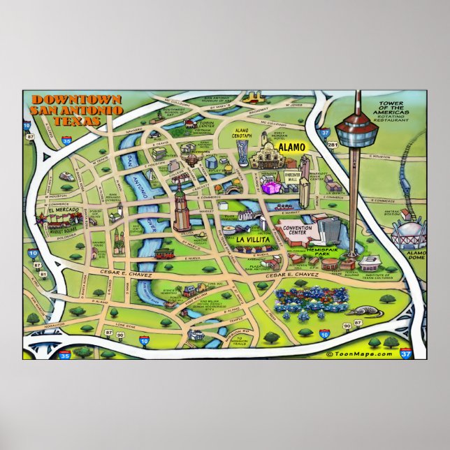 Poster du centre-ville de San Antonio (Devant)