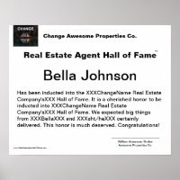 Poster du certificat d'agent immobilier Hall of Fa