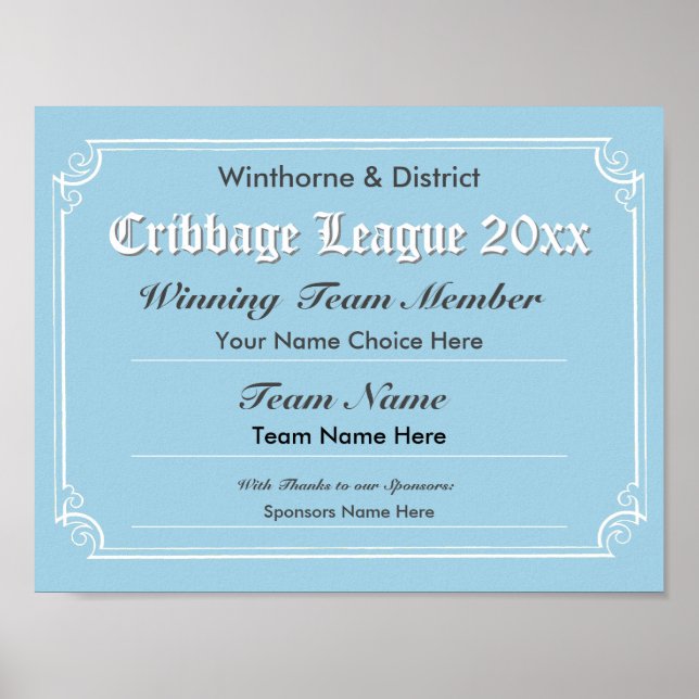 Poster du certificat de concours de Cribbage (Devant)