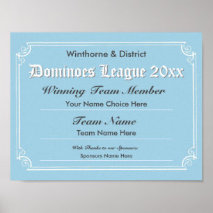 Poster du certificat de concours Dominoes