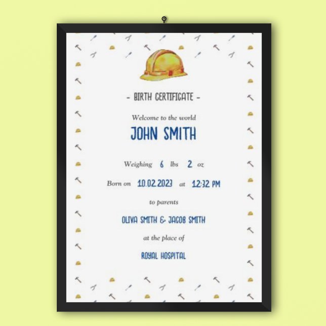 Poster du certificat de naissance commémoratif pou (Créateur téléchargé)