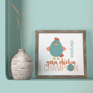 Poster du champion de poulet turquoise et rouille