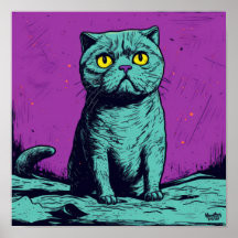 Poster du chat cosmique sur la lune