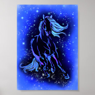 Poster du cheval Couleur bleu étoile Poster de nui