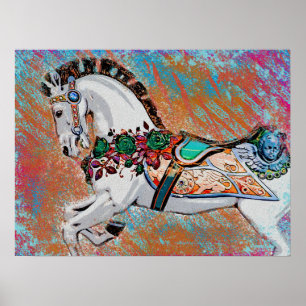 Poster du cheval de carrousel - Art joyeux coloré