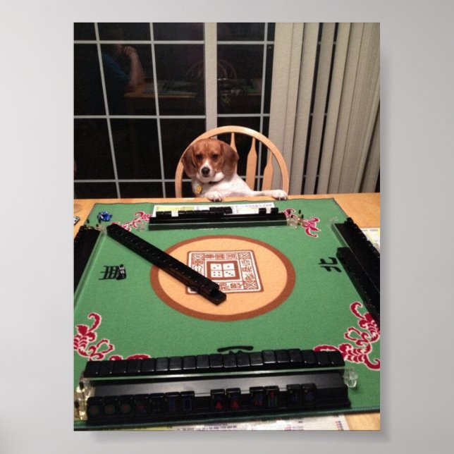 Poster du chien jouant au Mahjong (Devant)