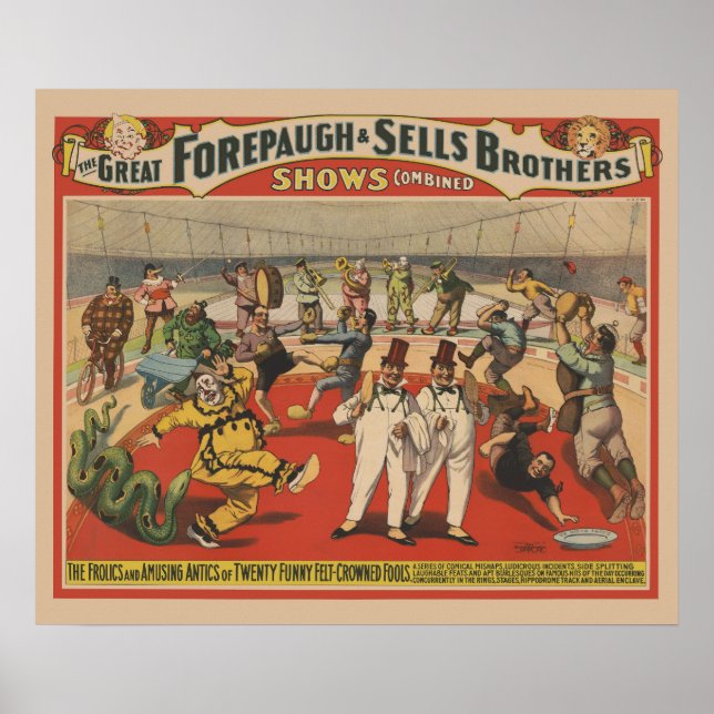 Poster Du Cirque Montrant L'Amusant Antique Des Cl (Devant)