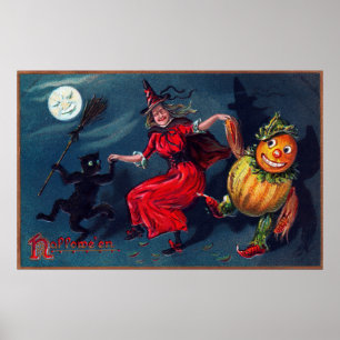 Poster du citrouille vintage de la sorcière d'Hall
