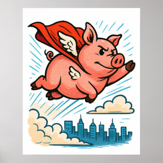 Poster du cochon de Superhero Volant