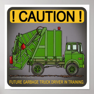 Poster du conducteur vert de camion-poubelle pour