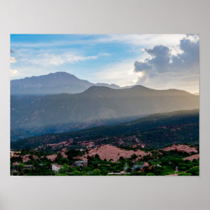 Poster du coucher de soleil de Hazy Pikes Peak