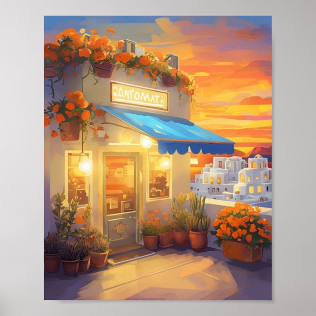 Poster du coucher de soleil de Santorin - L'île gr (Devant)