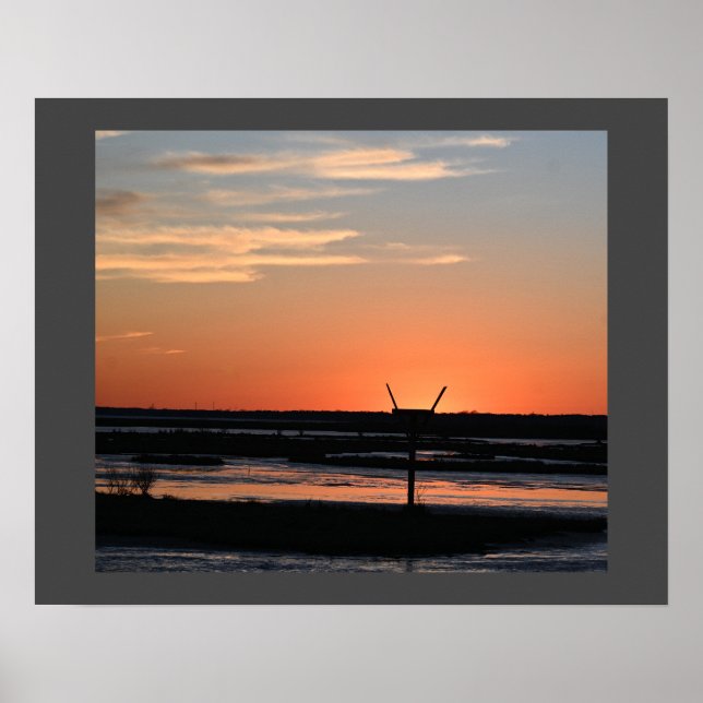 Poster du coucher de soleil sur le paysage aquatiq (Devant)