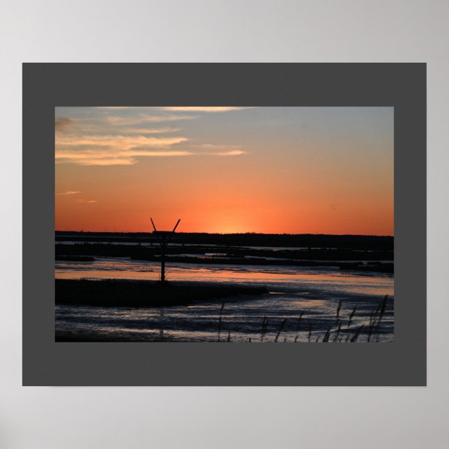 Poster du coucher de soleil sur le paysage aquatiq (Devant)