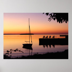 Poster du coucher du soleil sur le lac Silhouette