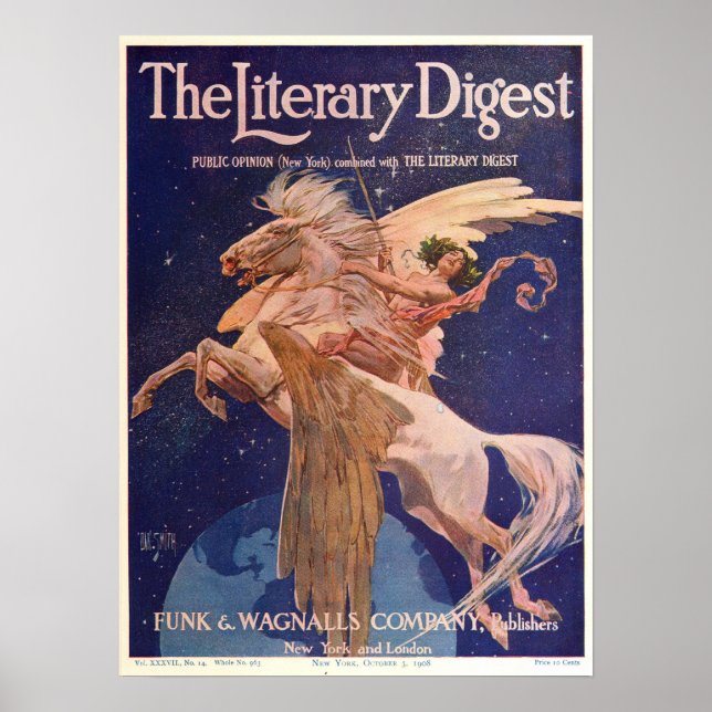 Poster du Digest Littéraire vintage 1908, Pegasus (Devant)