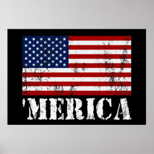 Poster du drapeau américain "MERICA" vintage (médi