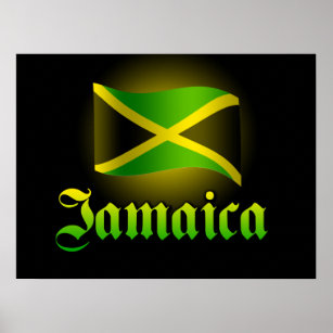 Poster du drapeau de la Jamaïque, noir avec jaune