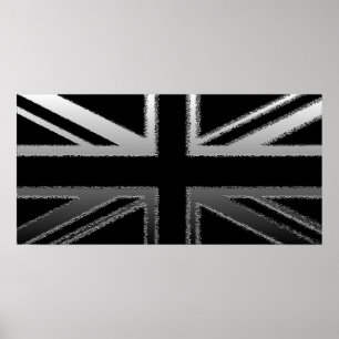 Poster du drapeau Union Jack gris noir et argent