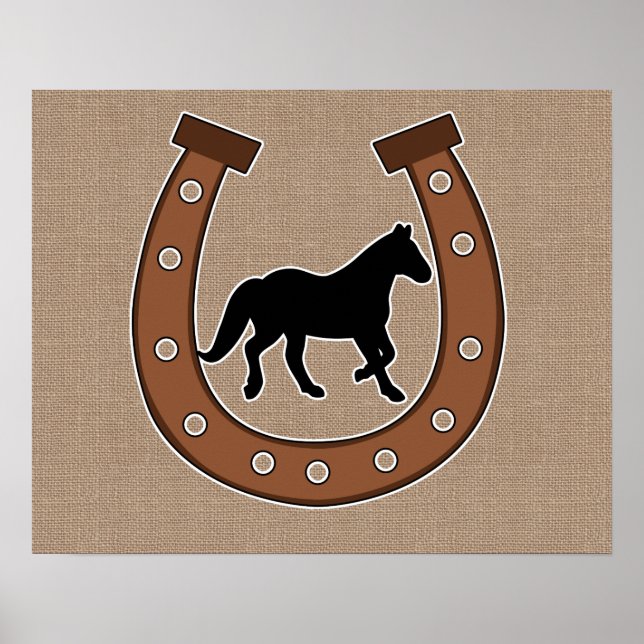 Poster du fer à cheval et du cheval Faux Burlap (Devant)