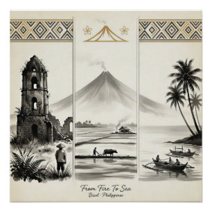 Poster Du Feu à la Mer-Bicol Philippines Sumi-e