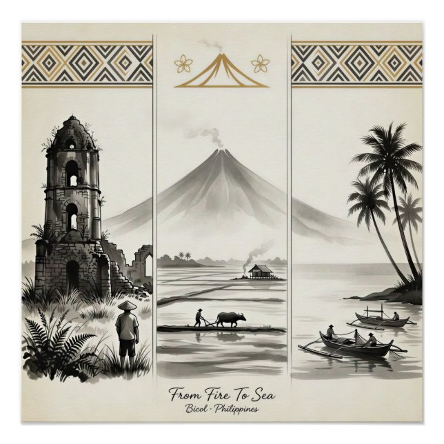 Poster Du Feu à la Mer-Bicol Philippines Sumi-e (Devant)