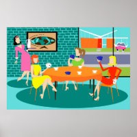 Poster du jeu de cartes hebdomadaires féminin Retr