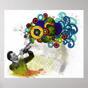 Poster du joueur de trompette funky Retro Man