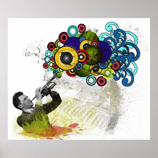 Poster du joueur de trompette funky Retro Man (Devant)