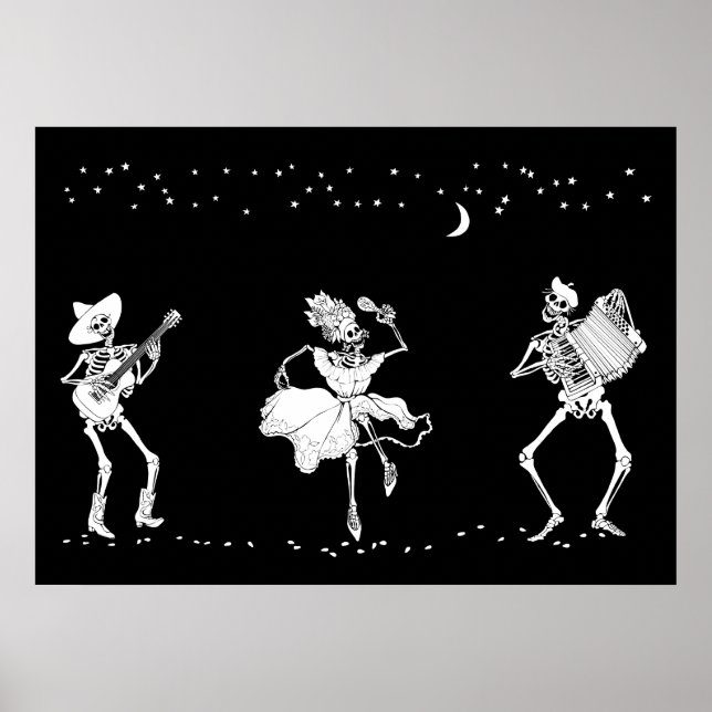 Poster du jour des morts dansant skeletons (Devant)