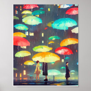 Poster du jour pluvieux et des parapluies