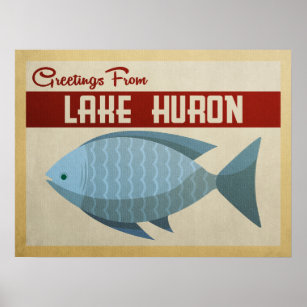 Poster du lac Huron Poisson bleu Vintage