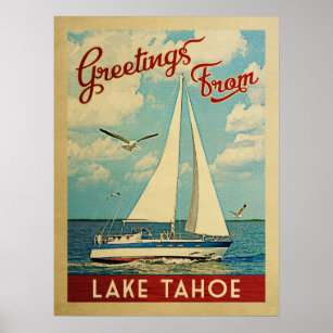 Poster du lac Tahoe Voilier Vintage Californie