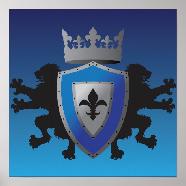 Poster du Lion médiéval bleu Heraldry (Devant)